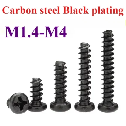 Phillips Round Head Flat Tail Tapping Screws M1.4 M1.7 M2 M2.3 M2.6 M3 M3.5 M4 Black Carbon Steel Phillips Tapping Screws